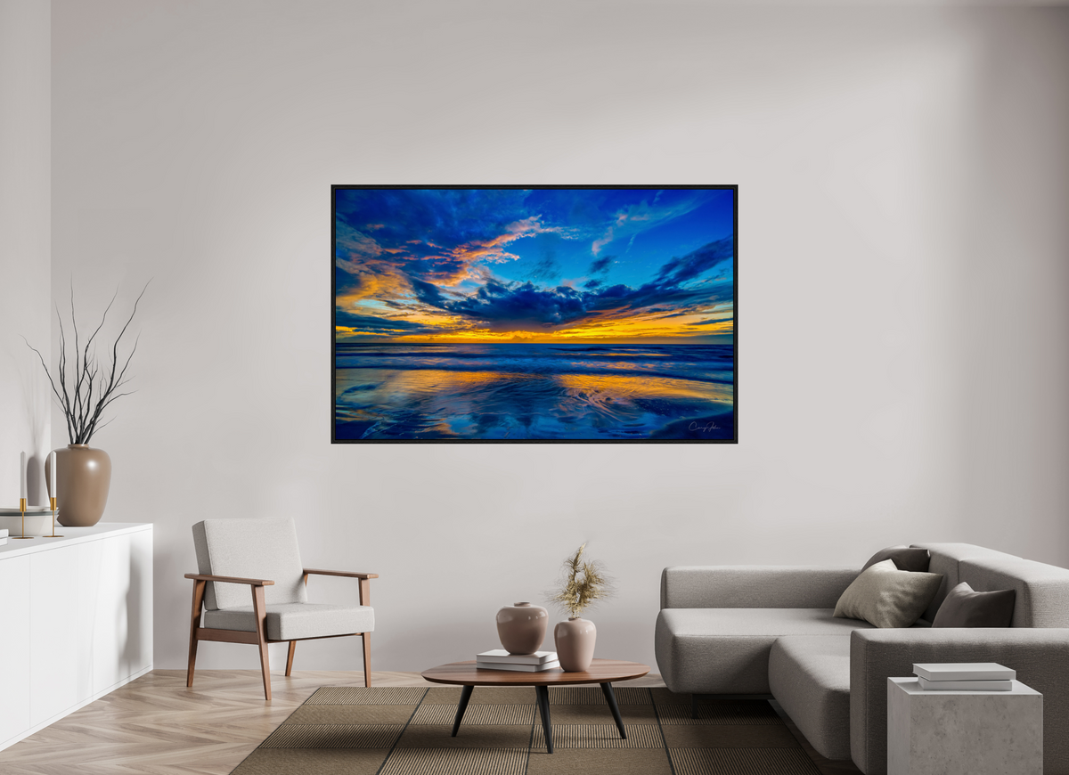 74.8 x 47″, Floater Frame Blue Sunset