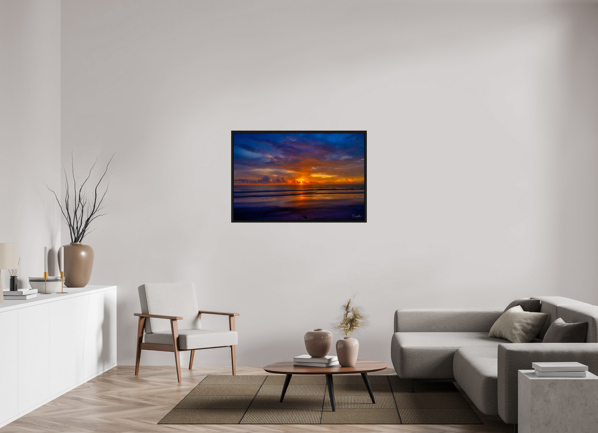 45 x 30″, Floater Frame Sunset Shoreline IRB