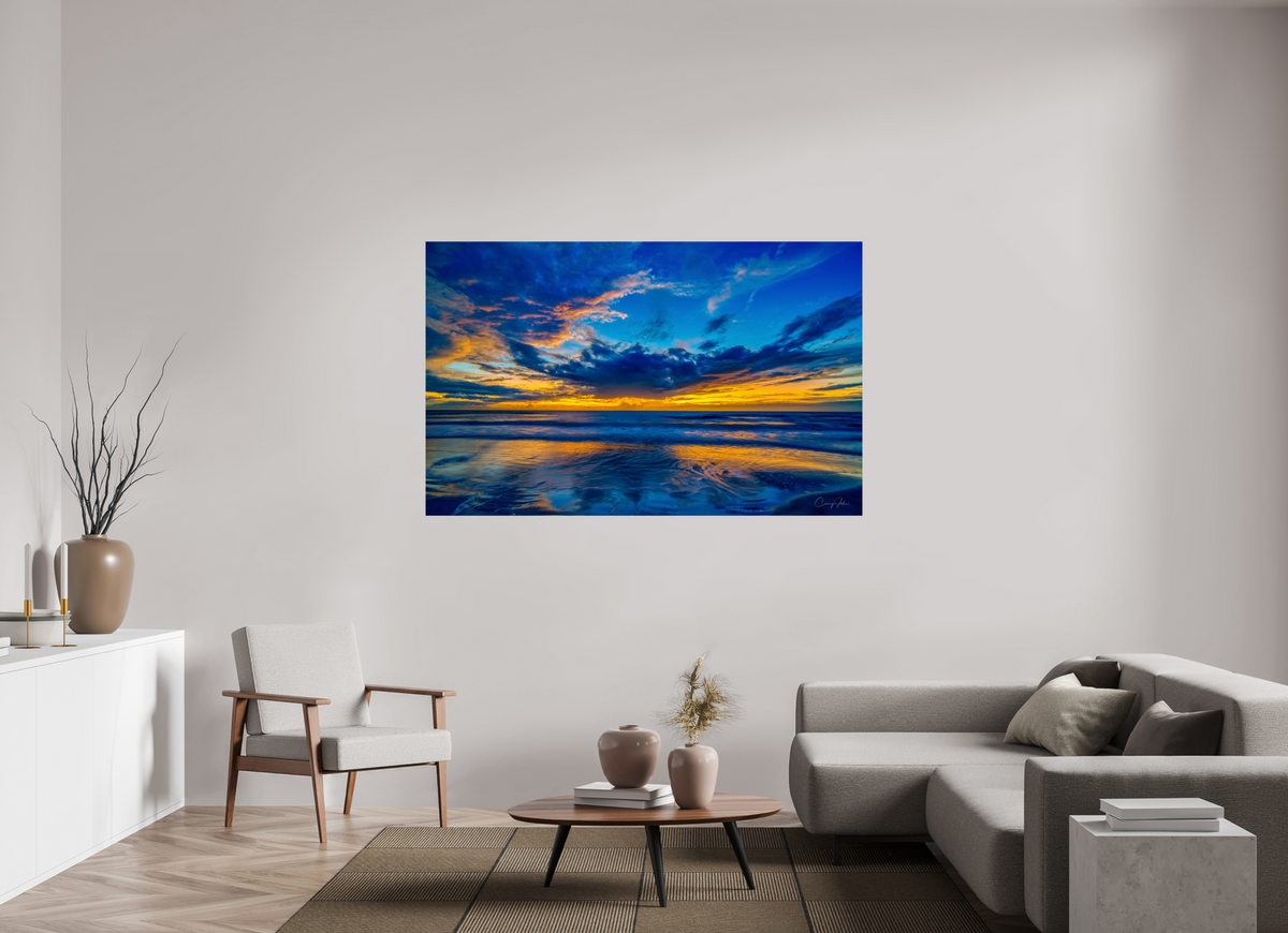68.4 x 43″, Metal Print Blue Sunset