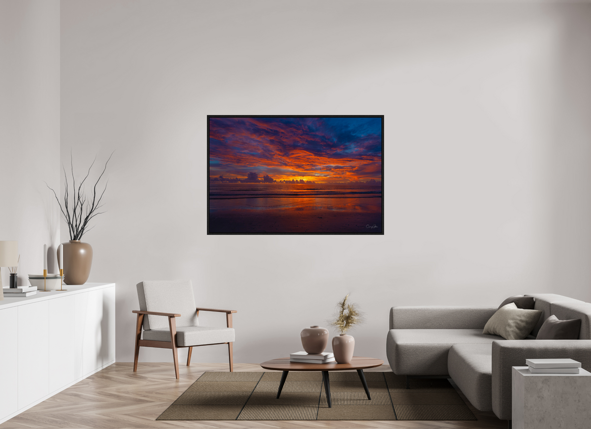 60 x 40″, Floater Frame Indian Shores Sky on Fire