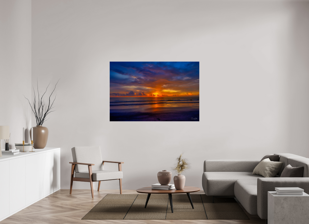 60 x 40″, Metal Print Sunset Shoreline IRB
